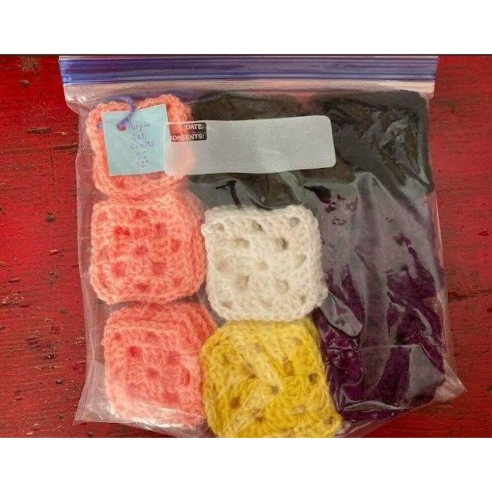 PURPLE CAT CRAFTS Handmade Crocheted Granny Square Lot 36 3"x3" Fall Halloween!